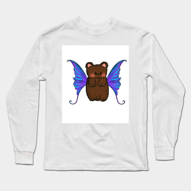 Fairy Teddy Bear with Blue, Teal and Purple  Wings Long Sleeve T-Shirt by Ethereal Vagabond Designs